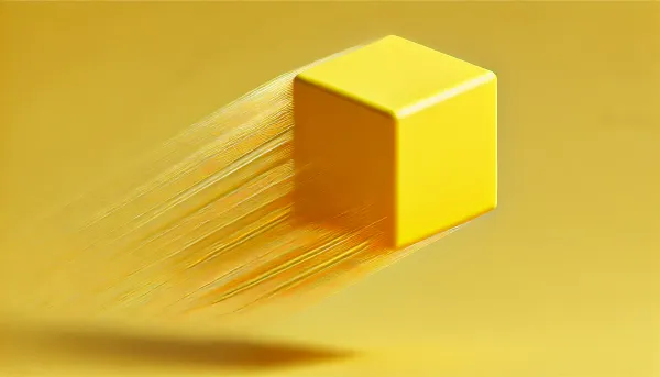 A yellow cube on a yellow background, appearing to jump from left to right